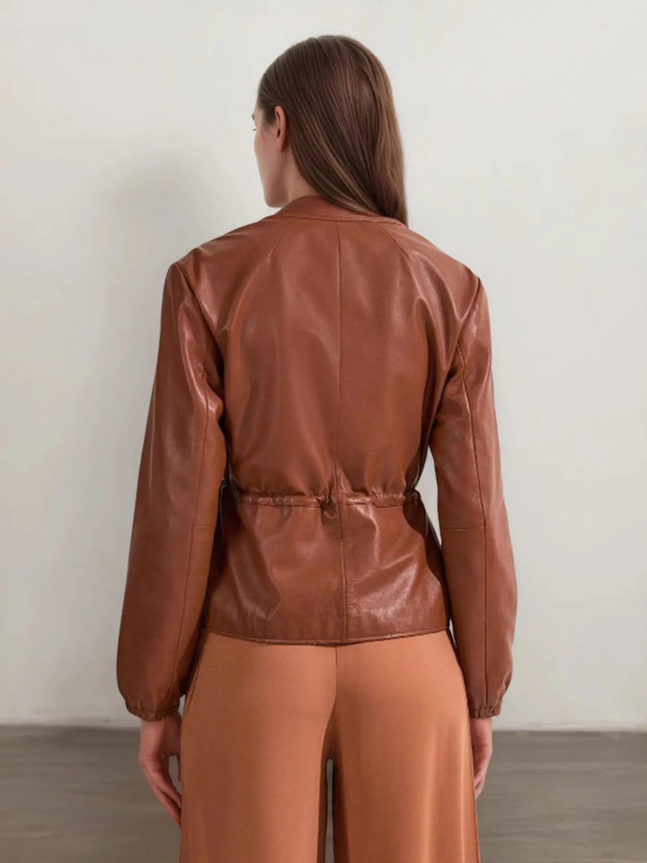 Ludowika Drawstring Zip Up Leather Jacket