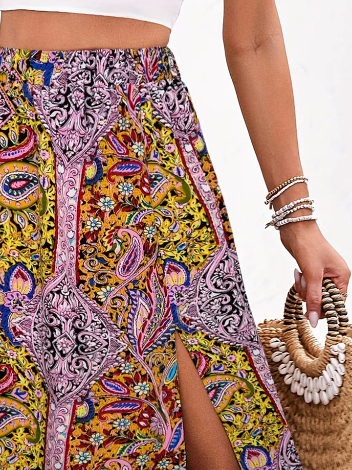 Ludowika Slit Printed Elastic Waist Skirt