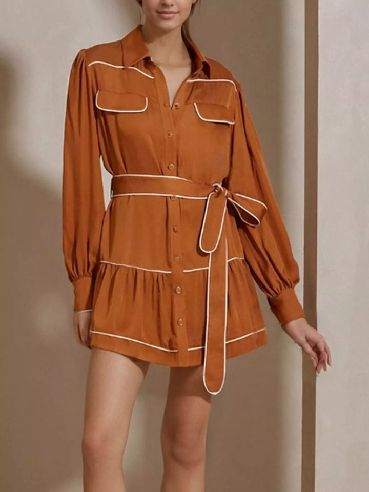 Ludowika Button Front Long Sleeve Shirt Dress