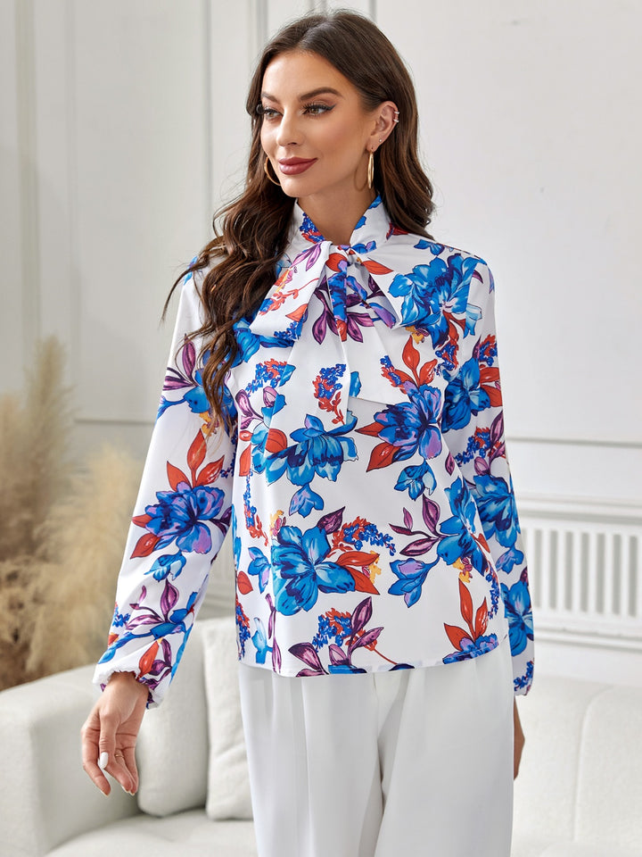 Ludowika Floral Tie Neck Long Sleeve Blouse