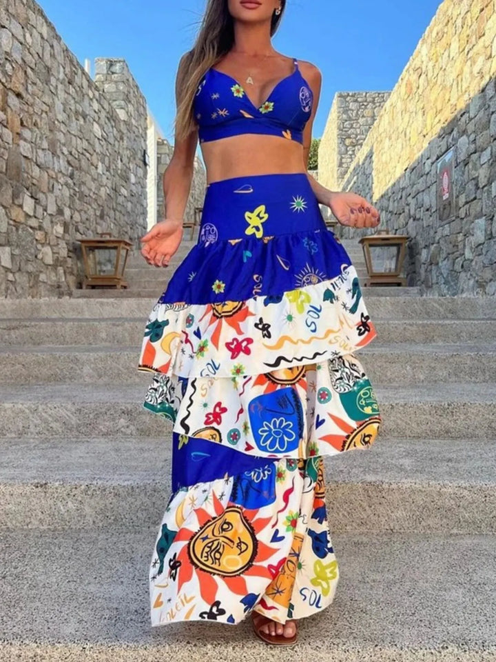 Ludowika Printed Cami and Layered Skirt Set