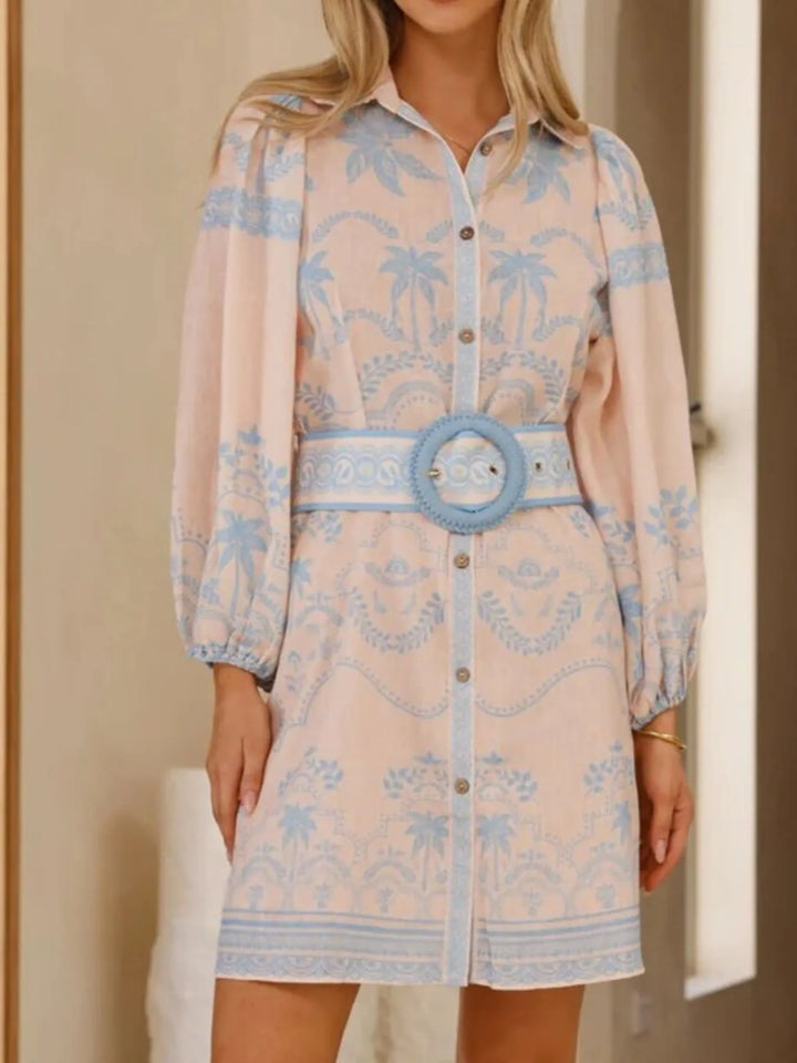 Ludowika Printed Button Down Shirt Dress with Belt
