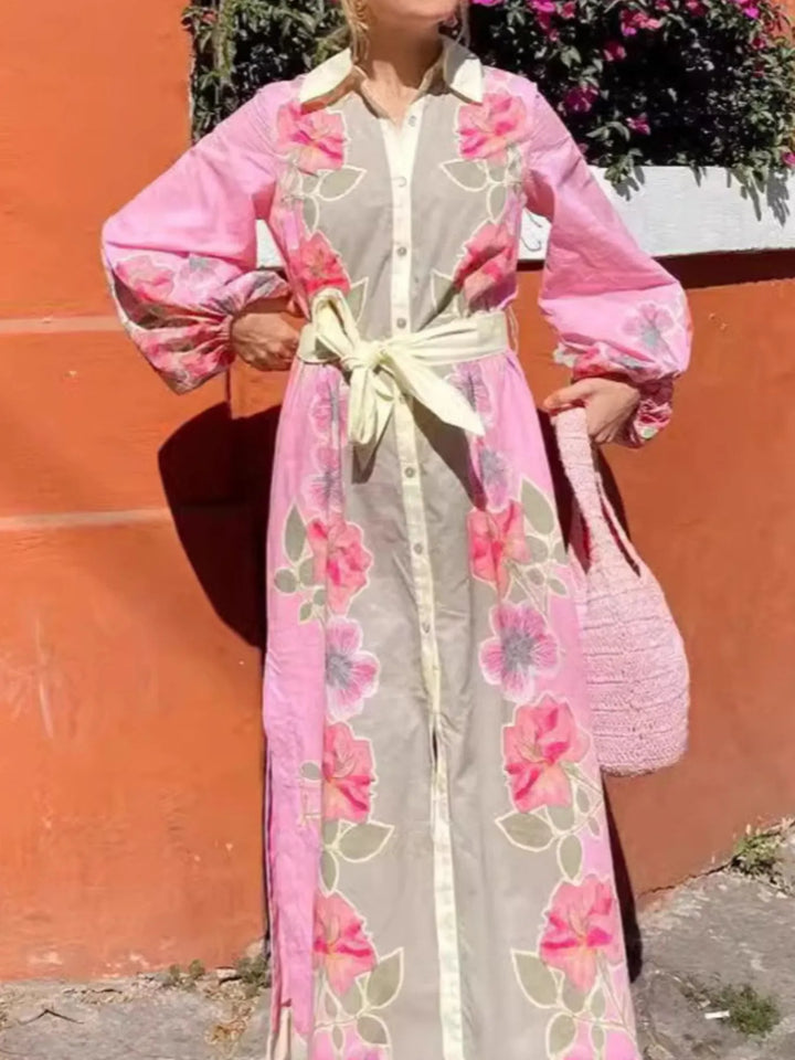 Ludowika Floral Print Long Sleeve Maxi Shirt Dress