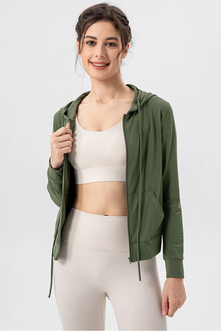 Ludowika Drawstring Zip Up Hooded Active Outerwear