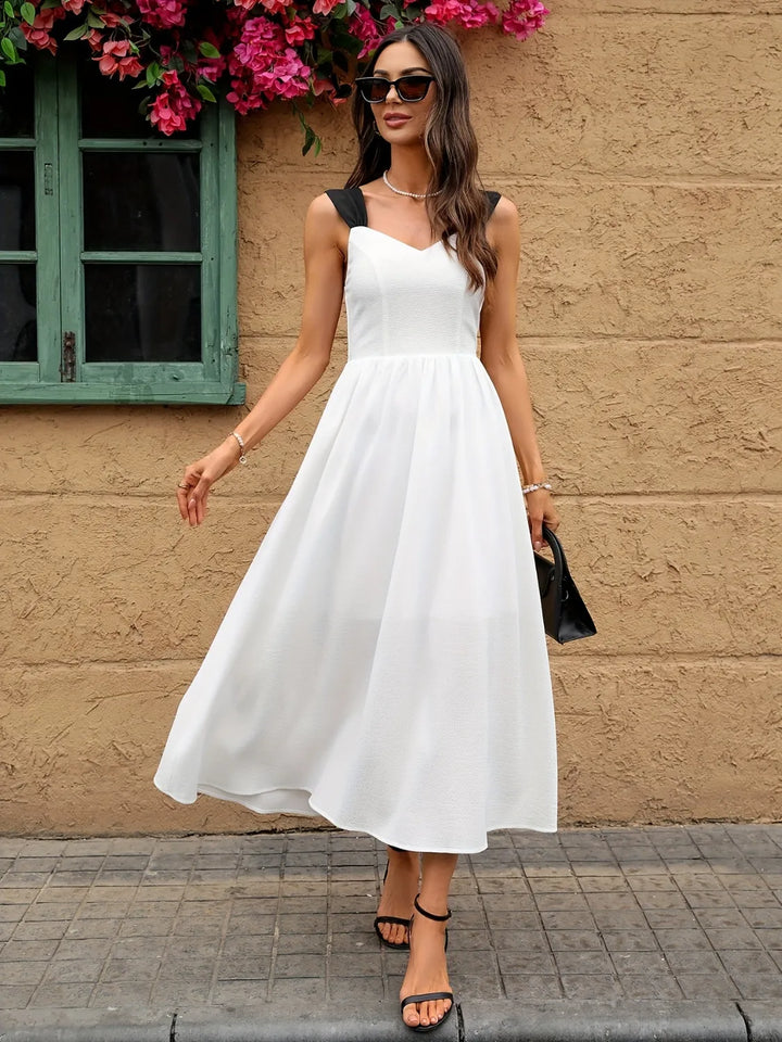 Ludowika Sweetheart Neck Wide Strap Midi Dress