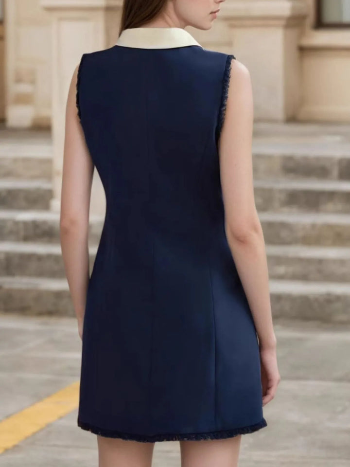 Ludowika Contrast Collar Button-Front Sleeveless Mini Dress