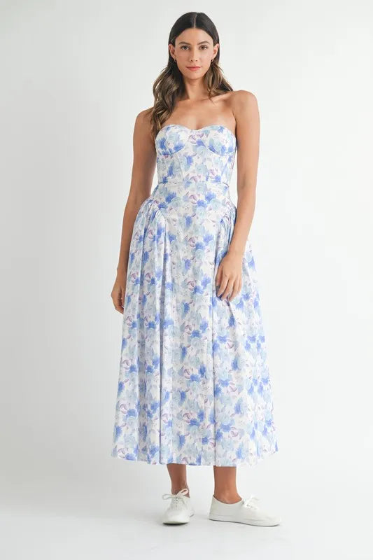 Sweetheart Neckline Floral Printed Midi Dress - Ludowika 