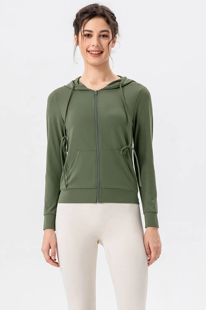 Ludowika Drawstring Zip Up Hooded Active Outerwear