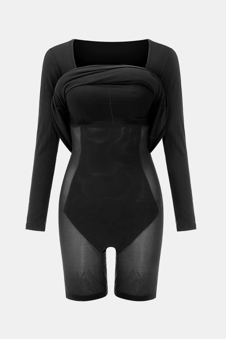 Ludowika Built-In Shapewear Square Neck Long Sleeve Maxi Dress
