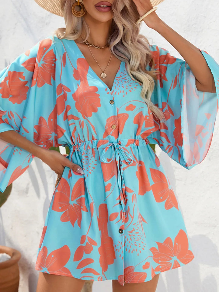 Ludowika Color Block Drawstring Waist Button Up Dress