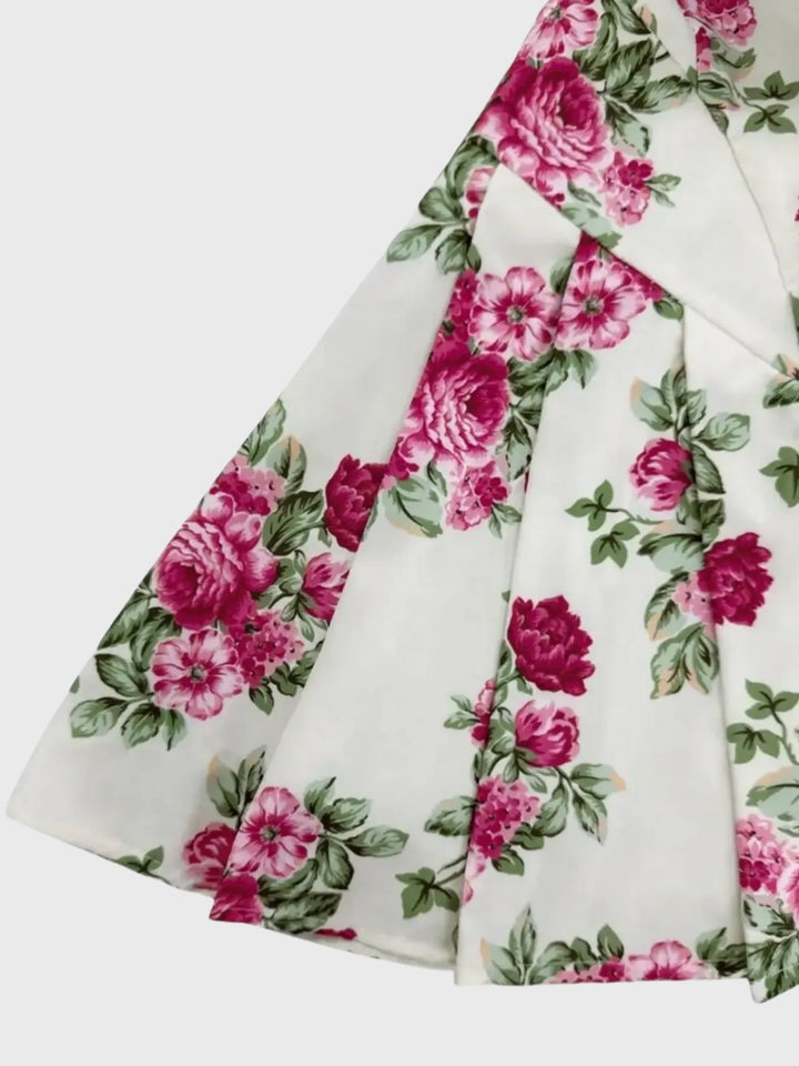 Ludowika Pleated Floral Print Square Neck Mini Dress