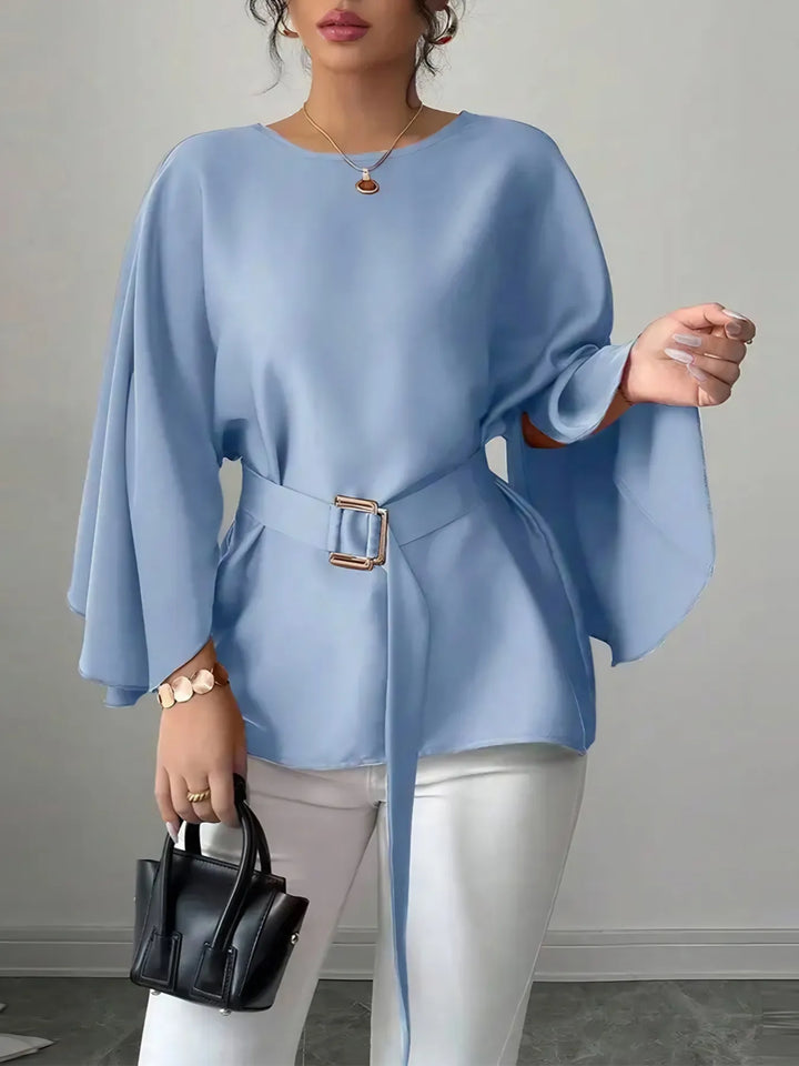 Ludowika Belted Round Neck Flutter Sleeves Blouse