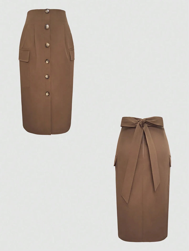 Ludowika Button Detail Belted Cargo Skirt