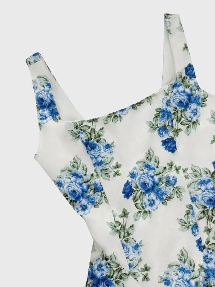 Ludowika Pleated Floral Print Square Neck Mini Dress