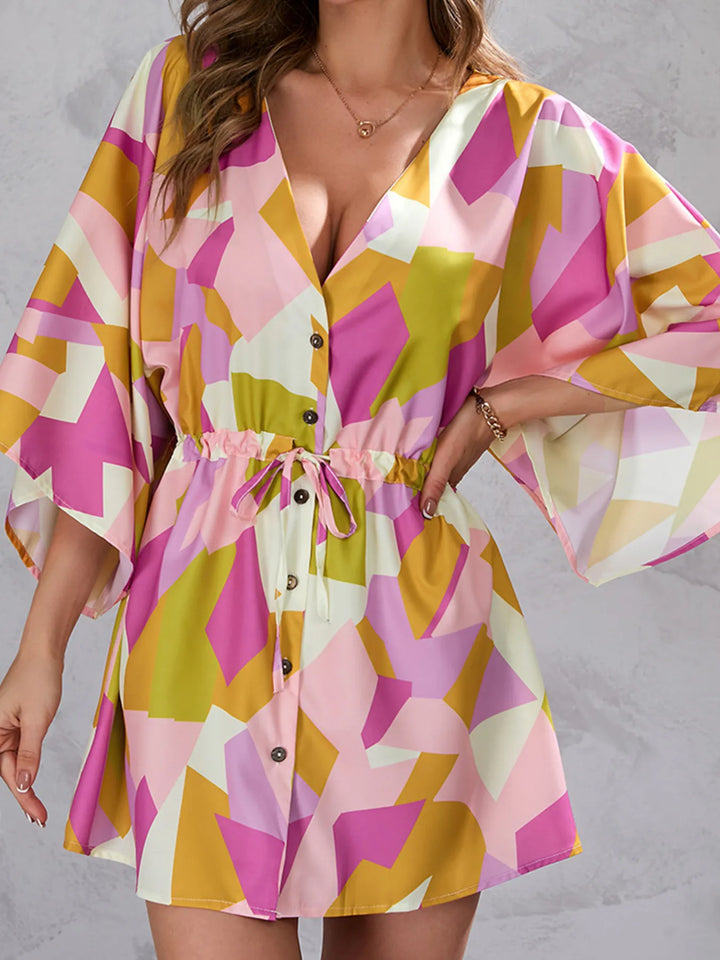 Ludowika Color Block Drawstring Waist Button Up Dress