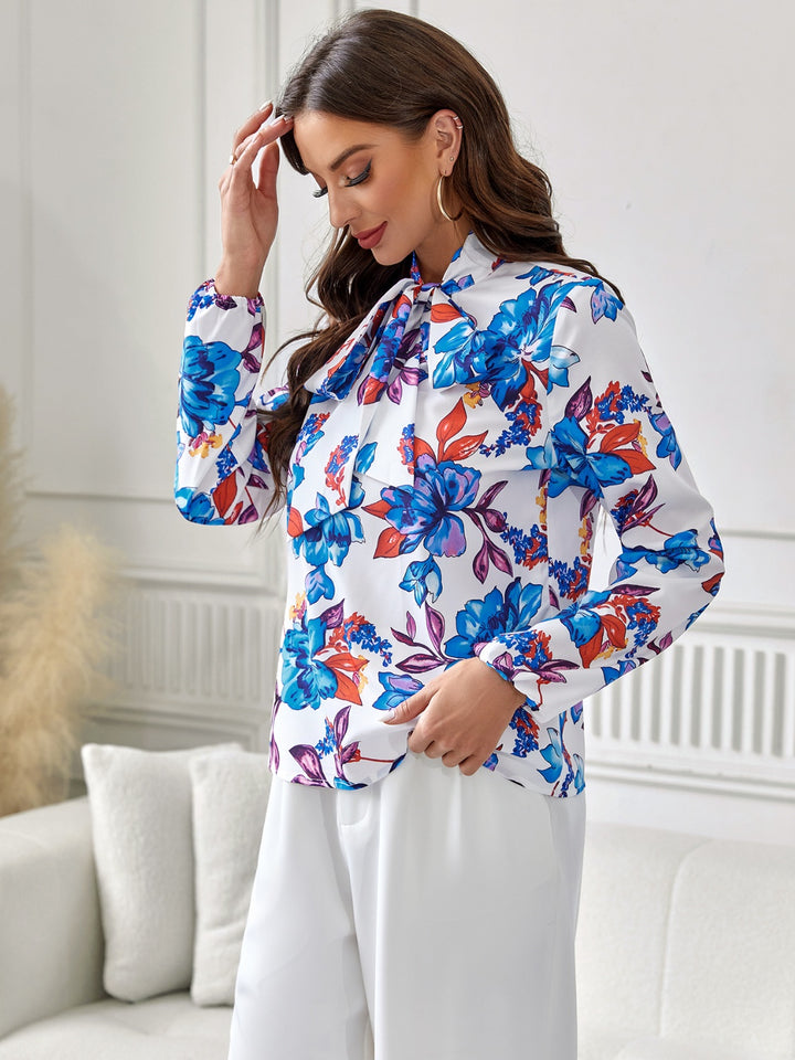 Ludowika Floral Tie Neck Long Sleeve Blouse