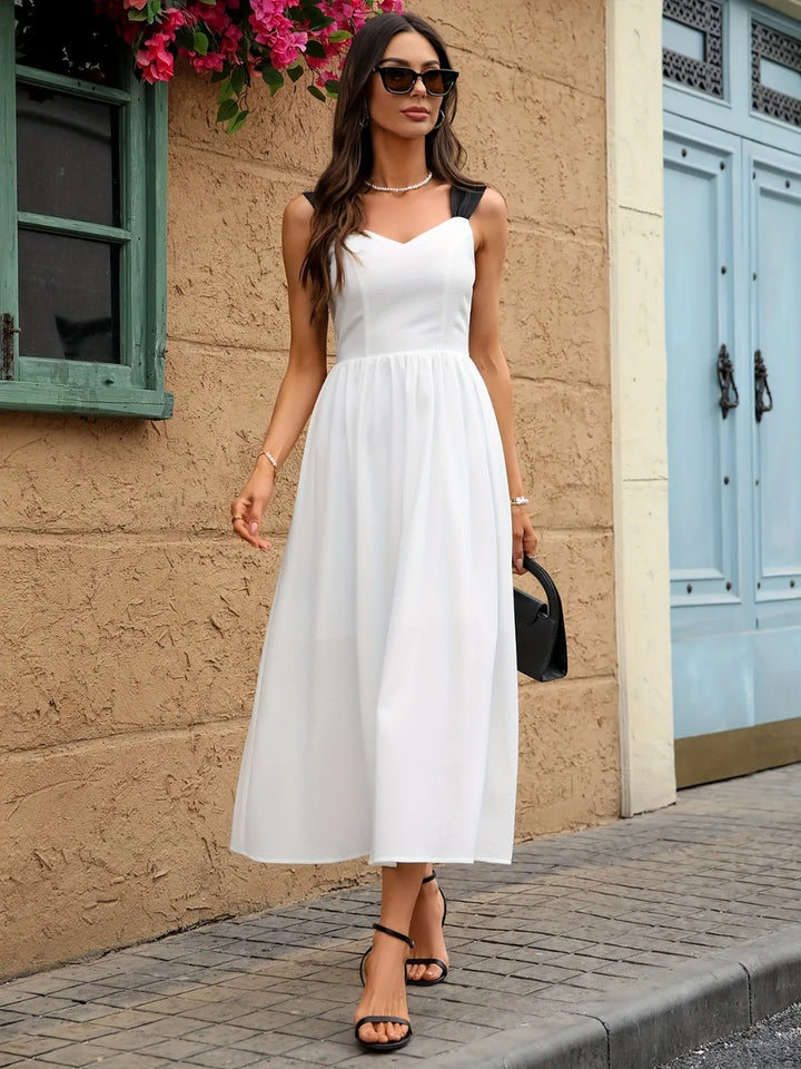Ludowika Sweetheart Neck Wide Strap Midi Dress
