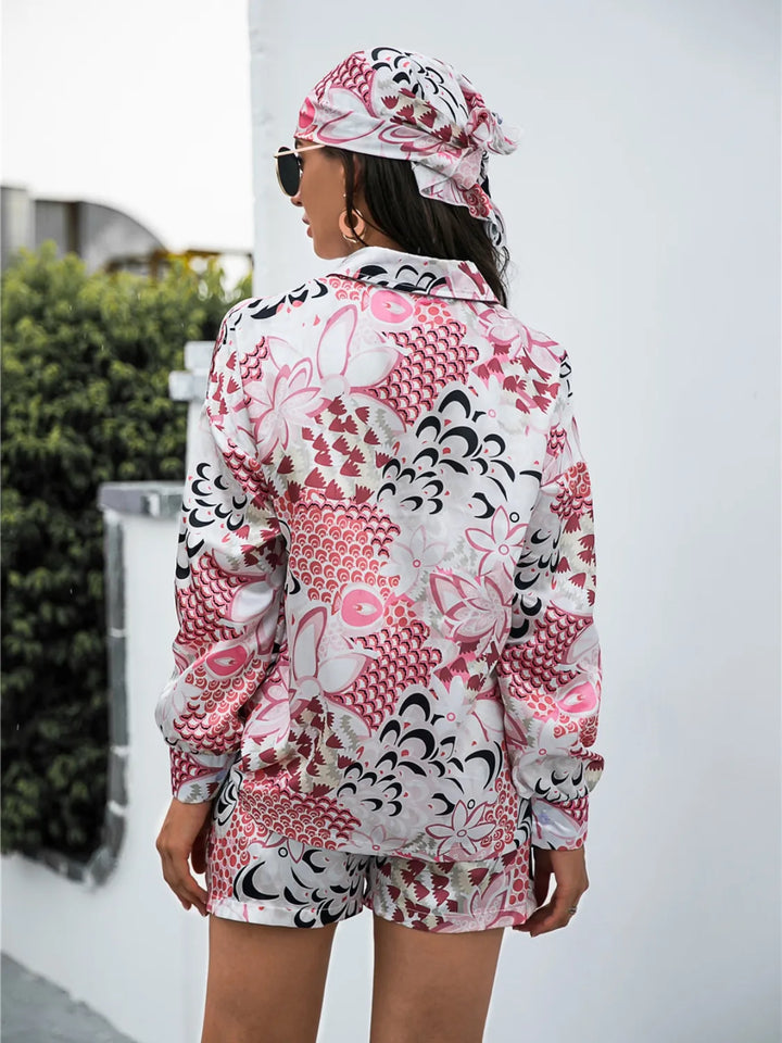 Ludowika Printed Button Up Long Sleeve Shirt and Shorts Set