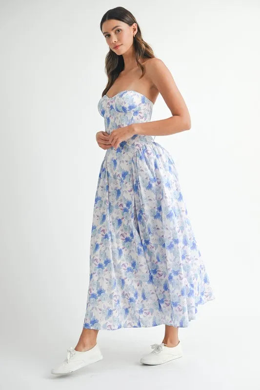Sweetheart Neckline Floral Printed Midi Dress - Ludowika 