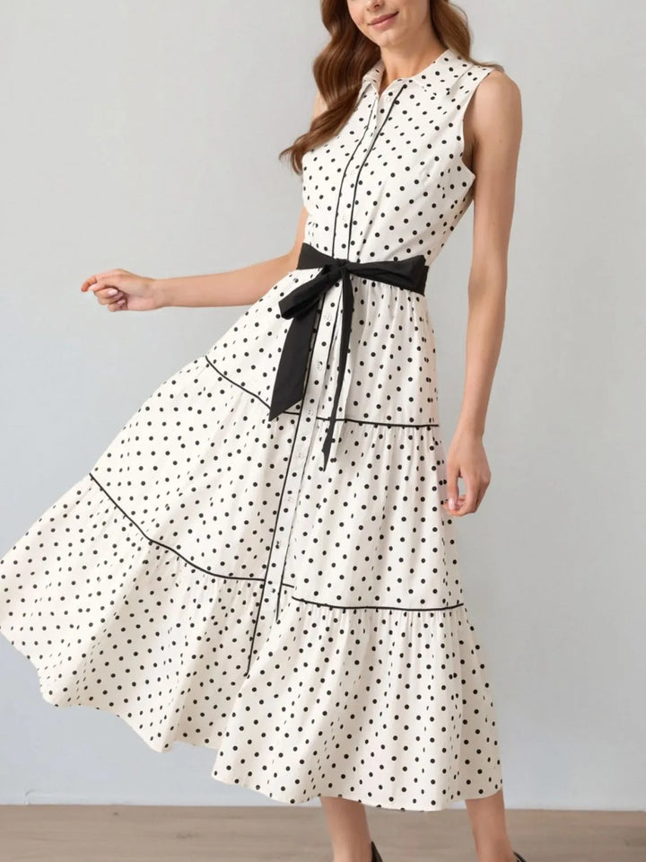 Ludowika Polka Dot Sleeveless Midi Shirt Dress