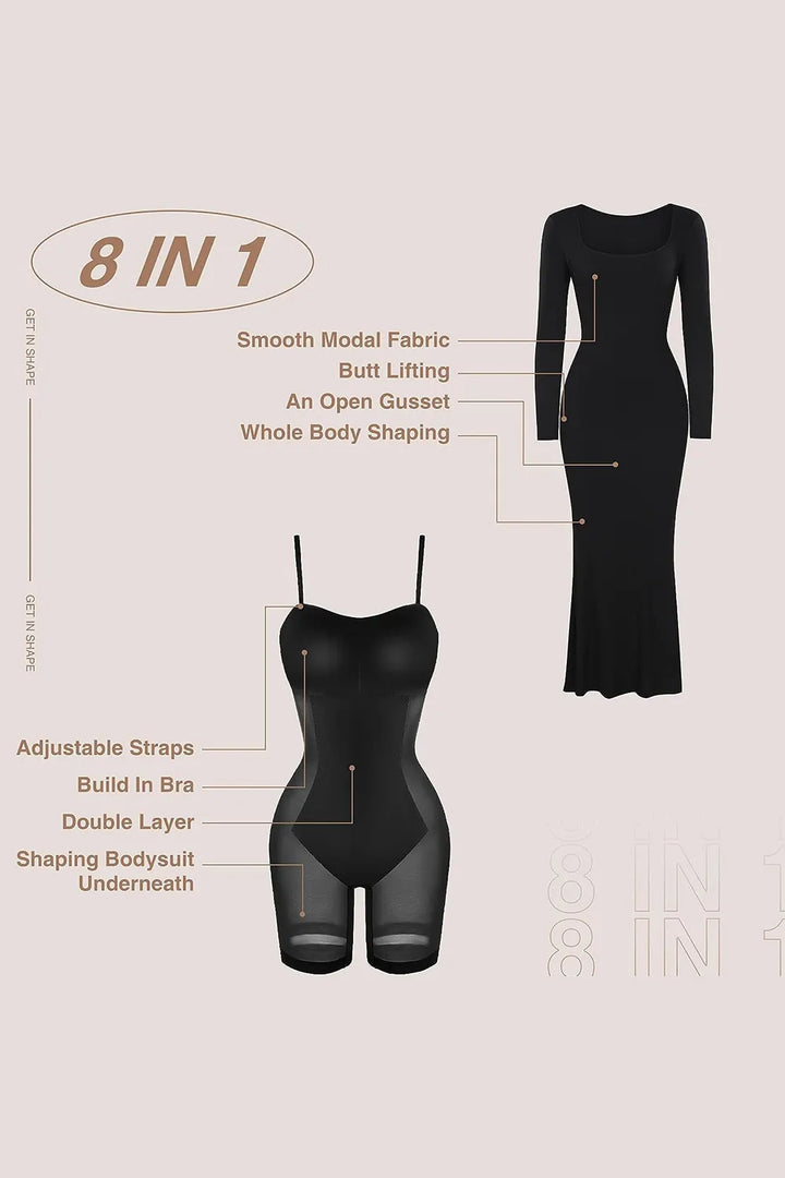 Ludowika Built-In Shapewear Square Neck Long Sleeve Maxi Dress