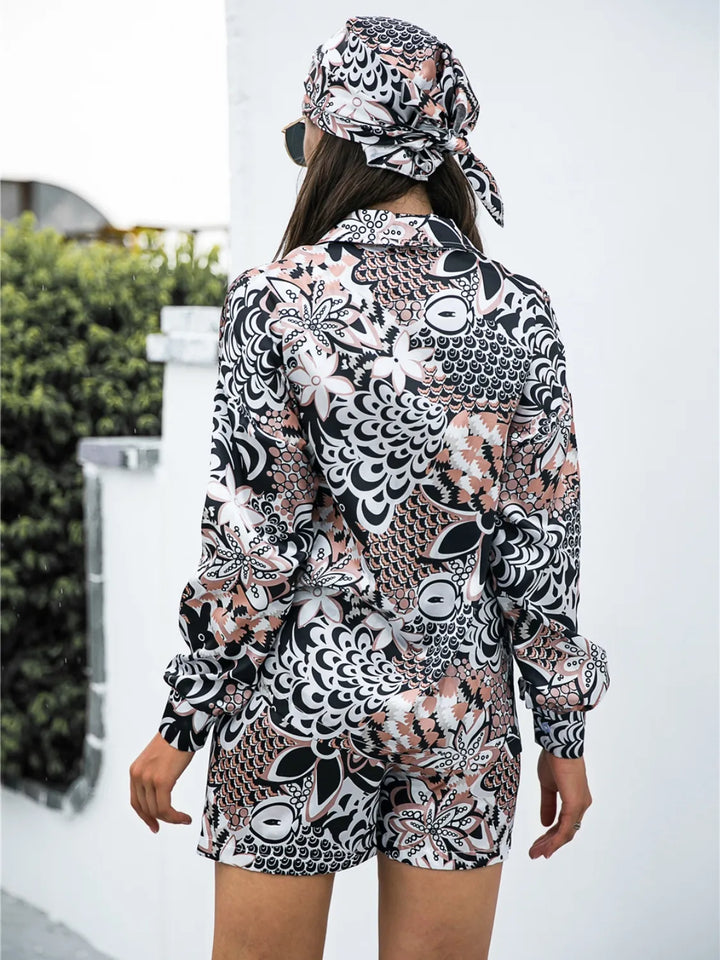 Ludowika Printed Button Up Long Sleeve Shirt and Shorts Set