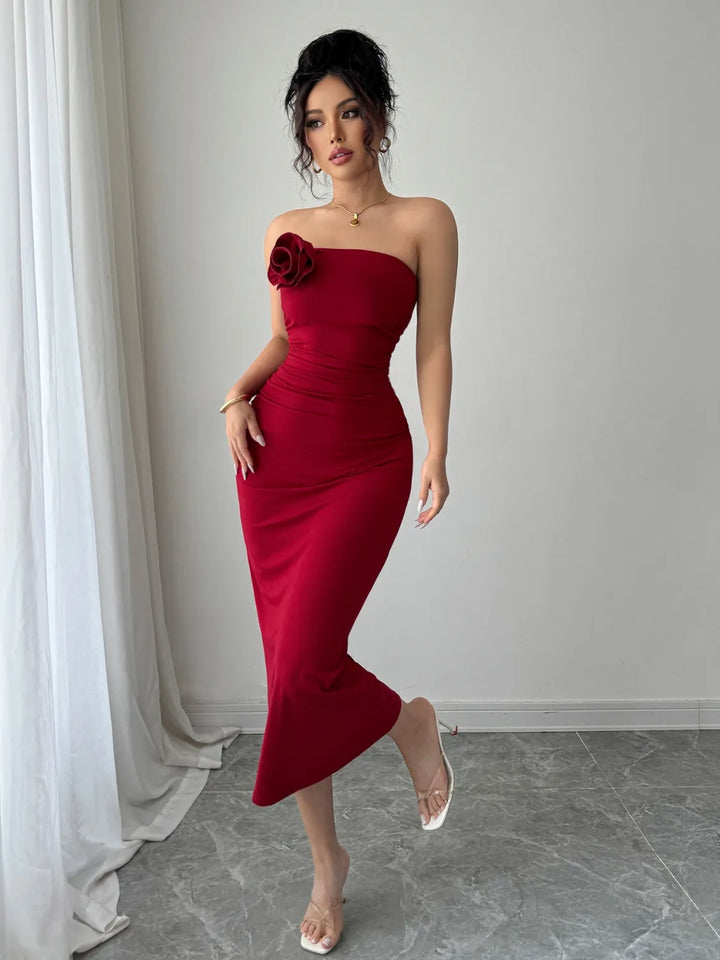 Ludowika Slit Back Flower Tube Midi Dress