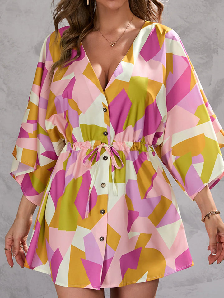 Ludowika Color Block Drawstring Waist Button Up Dress