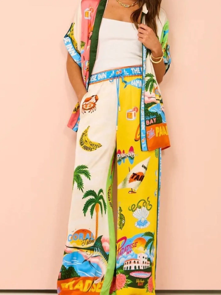 Ludowika Printed Half Sleeve Shirt and Wide Leg Pants Set