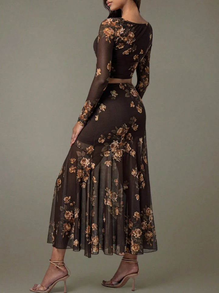 Ludowika Floral Square Neck Top and Skirt Set