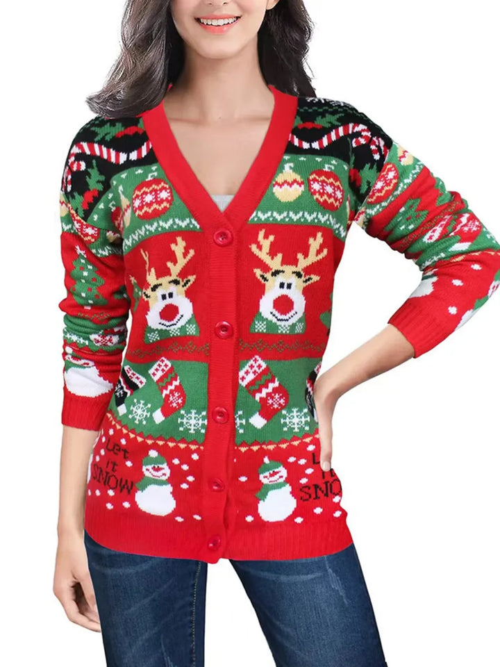 Ludowika Christmas Reindeer Button Up Long Sleeve Cardigan