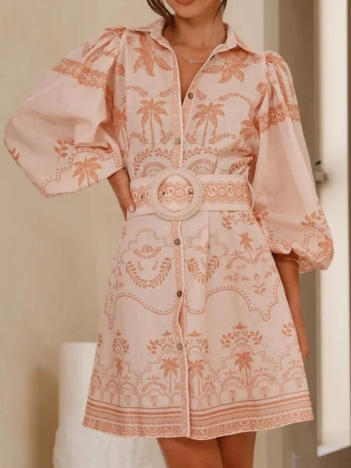 Ludowika Printed Button Down Shirt Dress with Belt