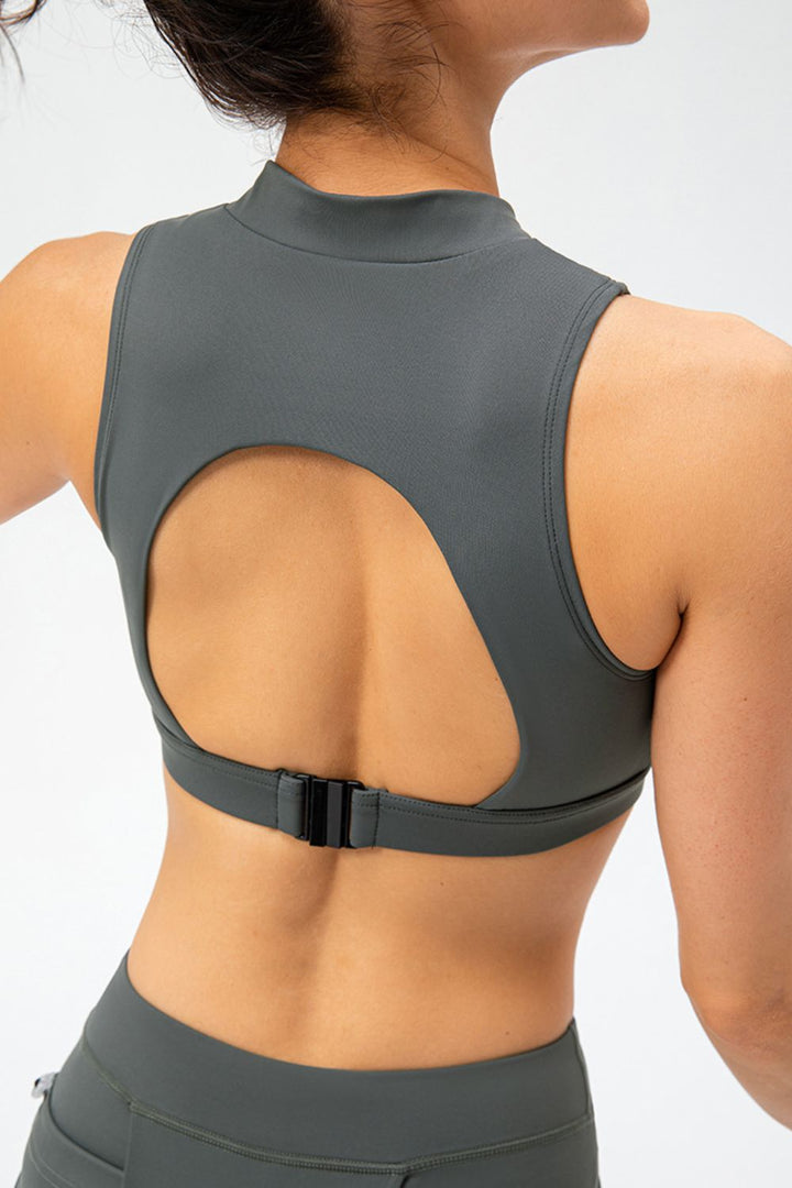 Ludowika Full Size Cropped Cutout Back Zipper Front Active Tank Top