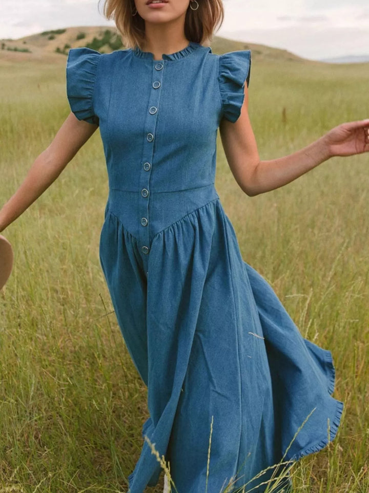 Ludowika Ruffled Cap Sleeve Denim Dress