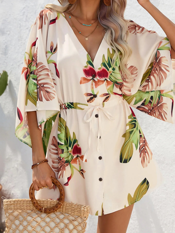 Ludowika Color Block Drawstring Waist Button Up Dress