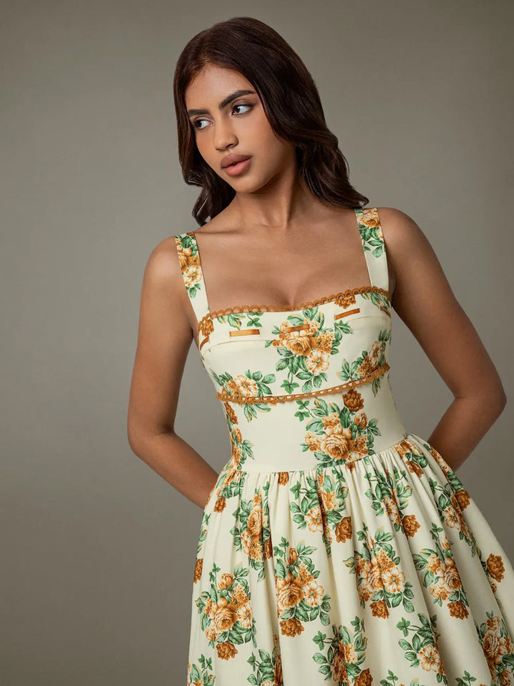 Ludowika Lace Trim Floral Sleeveless Midi Dress
