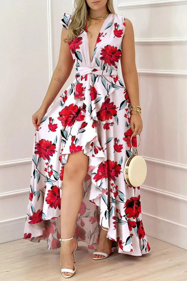 Ludowika Ruffled Plunge Sleeveless Maxi Dress