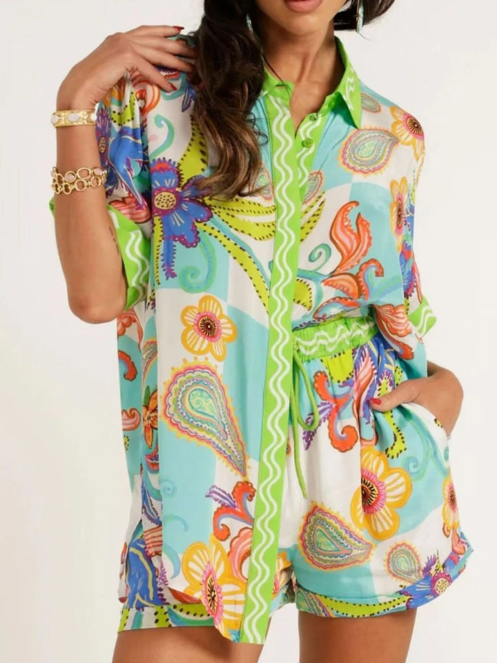 Ludowika Printed Button Up Shirt and Shorts Set