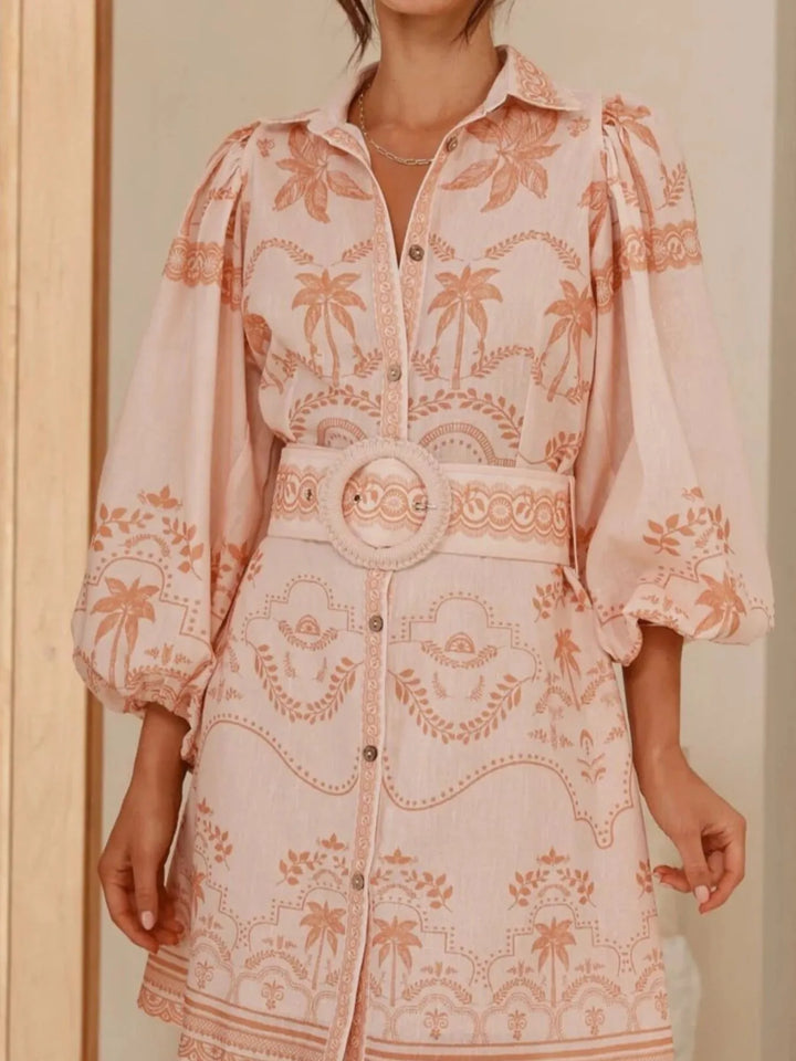 Ludowika Printed Button Down Shirt Dress with Belt