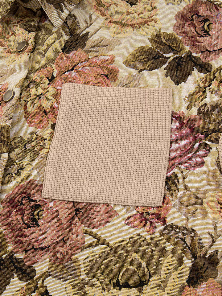 Ludowika Floral Waffle Knit Patchwork Chest Pockets Buttoned Jacket