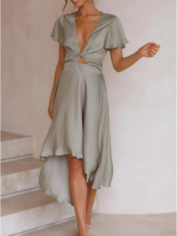 Ludowika High-Low Plunge Flutter Sleeve Dress