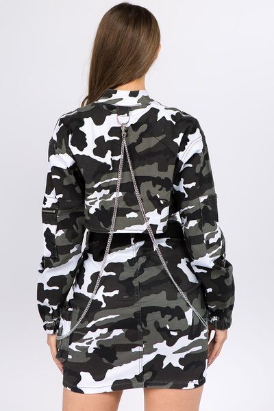American Bazi Camouflage Cropped Jacket with Chains - Ludowika 