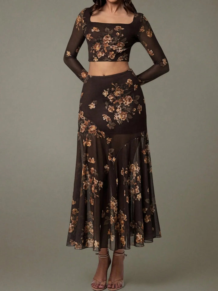 Ludowika Floral Square Neck Top and Skirt Set
