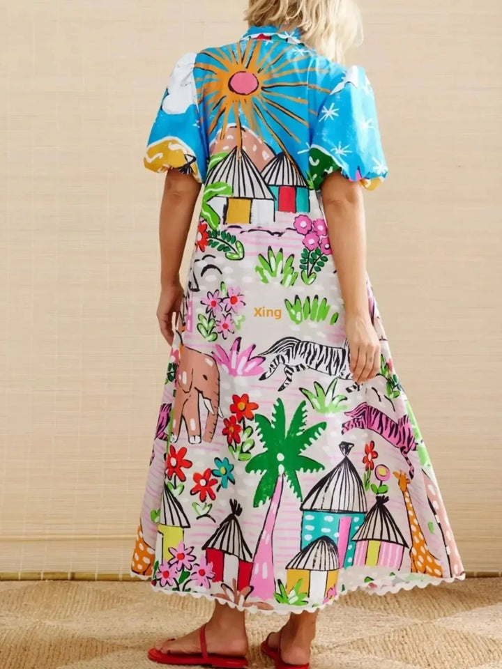 Ludowika Button Down Tropical Short Sleeve Shirt Dress