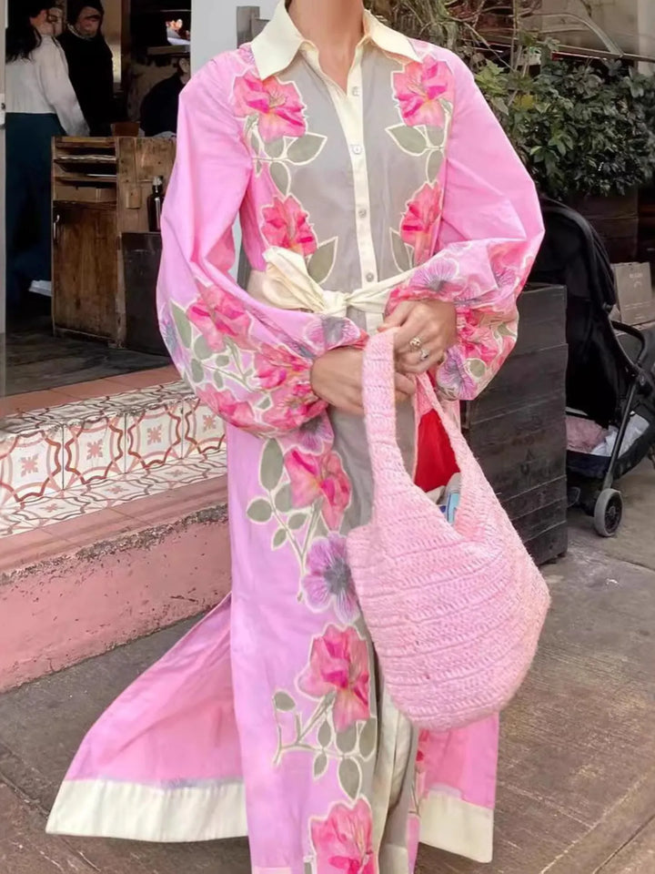 Ludowika Floral Print Long Sleeve Maxi Shirt Dress