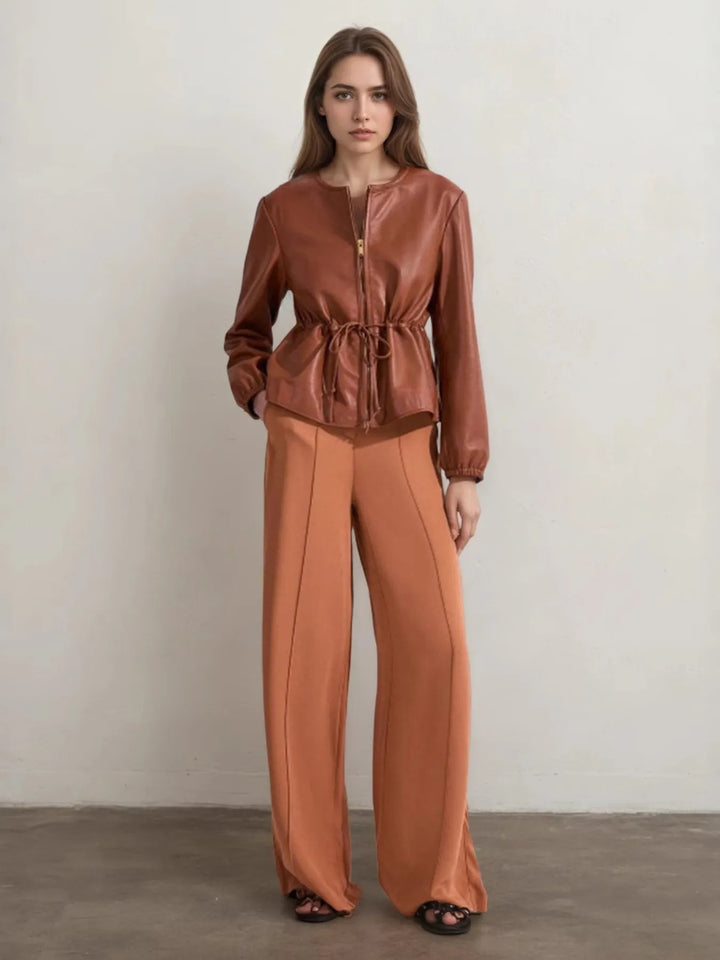 Ludowika Drawstring Zip Up Leather Jacket