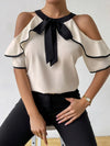 Ludowika Ruffled Contrast Trim Cold Shoulder Blouse