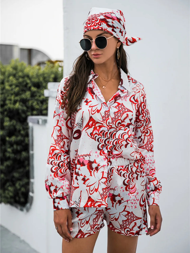 Ludowika Printed Button Up Long Sleeve Shirt and Shorts Set