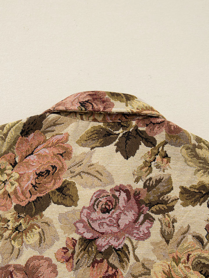 Ludowika Floral Waffle Knit Patchwork Chest Pockets Buttoned Jacket