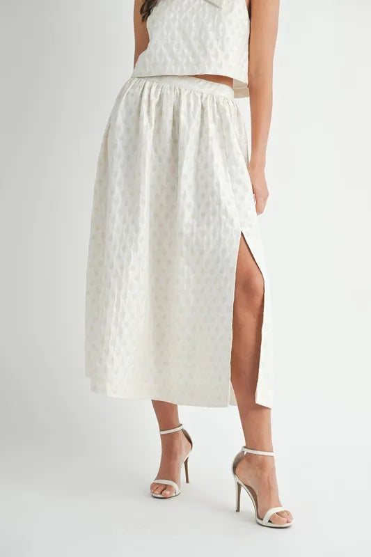 Taffeta Polka Dot Shoulder Ribbon Top and Skirt Set - Ludowika 